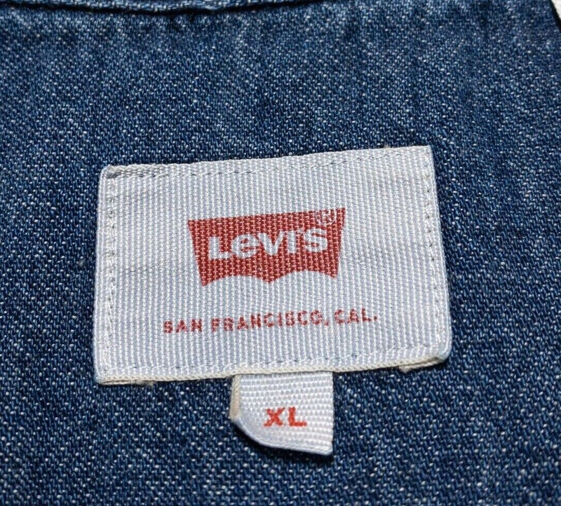 Levi's Denim Shirt XL Mens Long Sleeve Indigo Blue Distressed Red Tab
