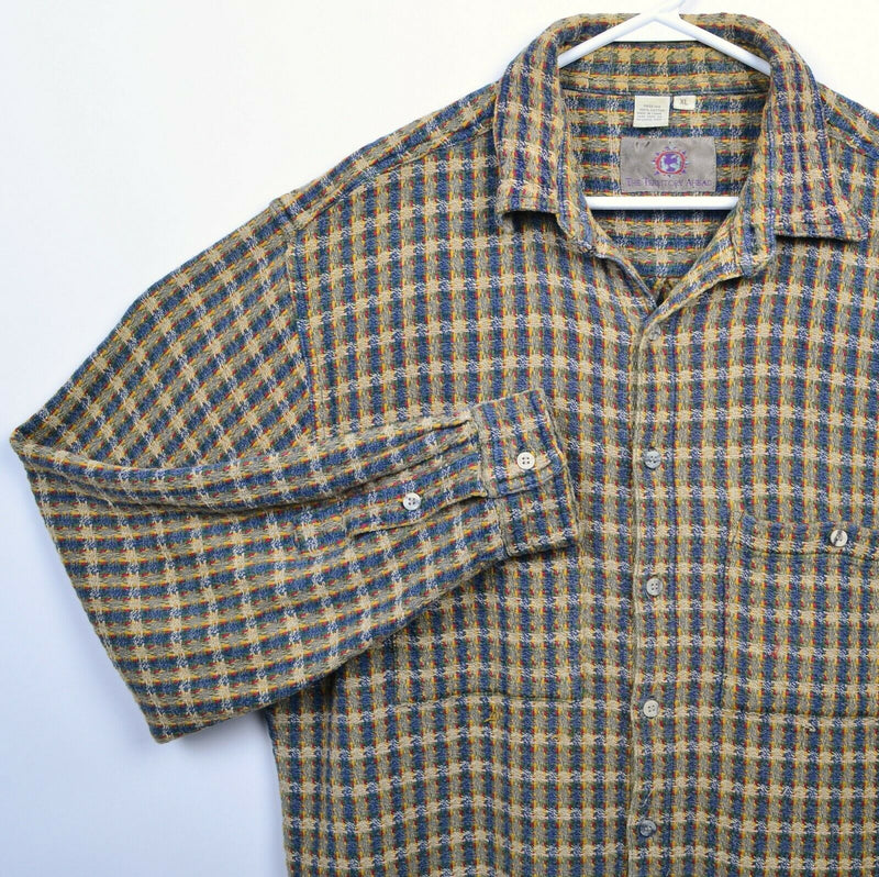 The Territory Ahead Men XL Colorful Woven Stitch Plaid Heavy Button-Front Shirt