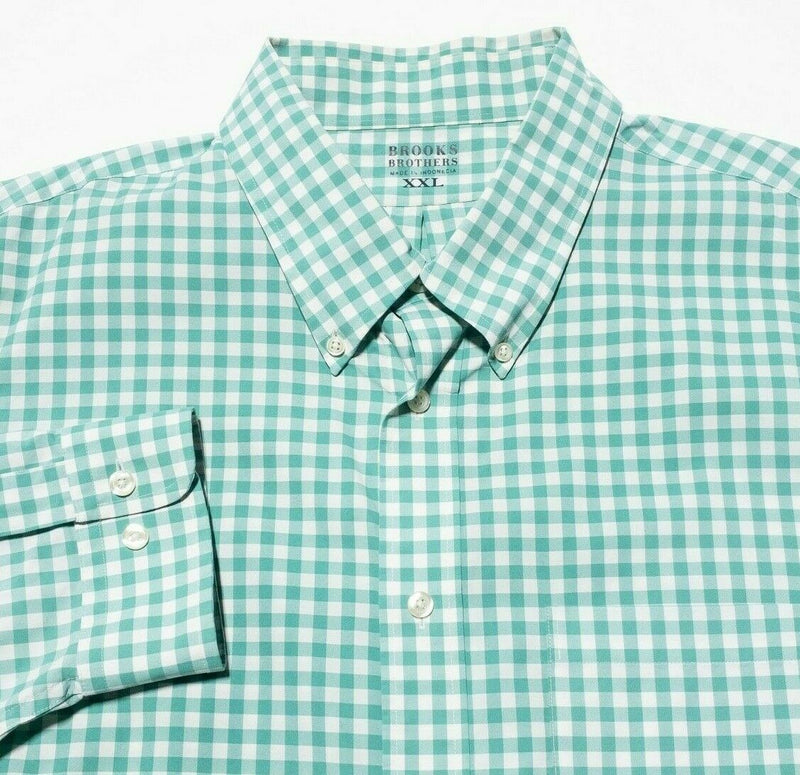 Brooks Brothers Men's 2XL Nylon Blend Wicking Green Gingham Button-Down Shirt