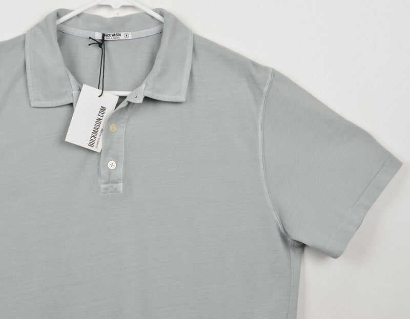 Buck Mason Men's Sz Medium Gray Distressed USA Made Breeze Pique Polo Shirt NWT