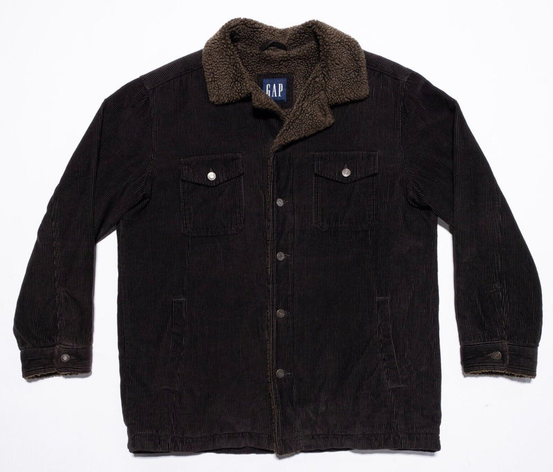 Gap Corduroy Jacket Men's Large Sherpa Quilt Lined Vintage Button-Front Brown