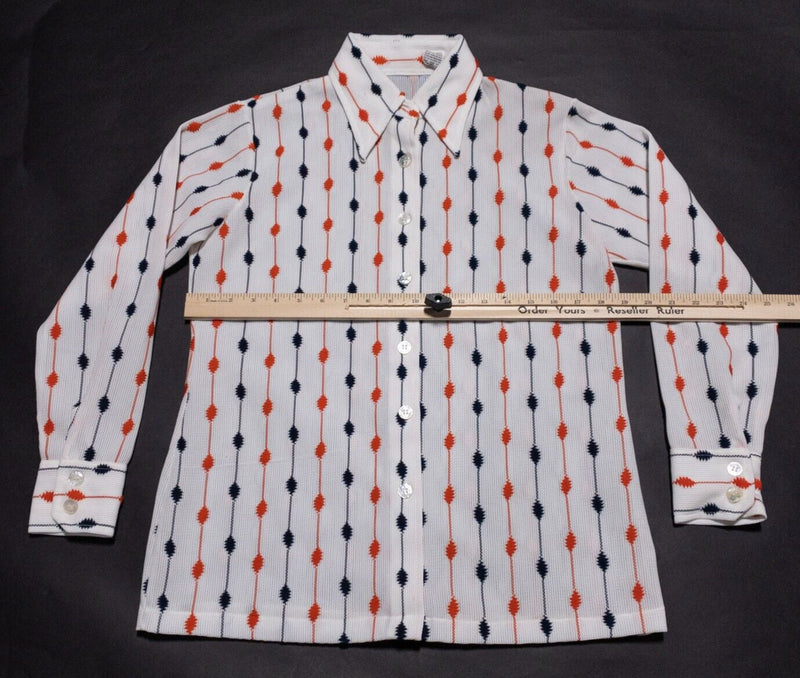 Vintage 70s Disco Shirt Men's Medium Geometric White Dagger Collar Long Sleeve