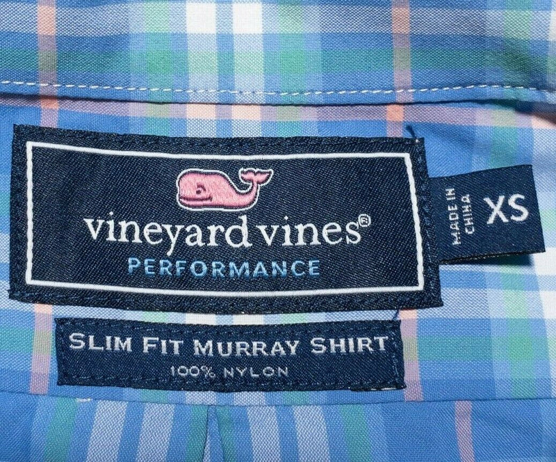 Vineyard Vines Performance Murray Shirt Men's XS Nylon Wicking Blue Pink Plaid