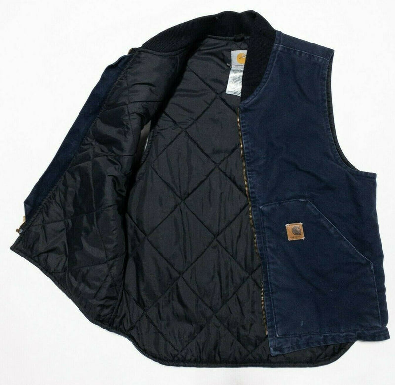 Carhartt Quilt Lined Canvas Vest V02 Navy Blue Vintage USA Union Men's Medium