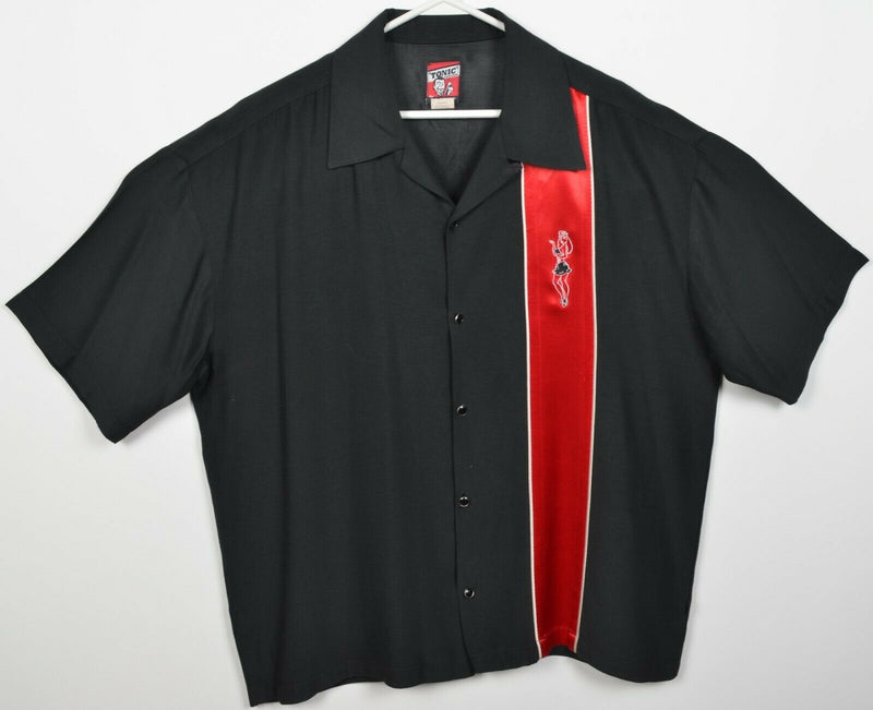 BC Ethic Men's XL Pin-Up Girl Red Panel Striped Hawaiian Rockabilly Camp Shirt