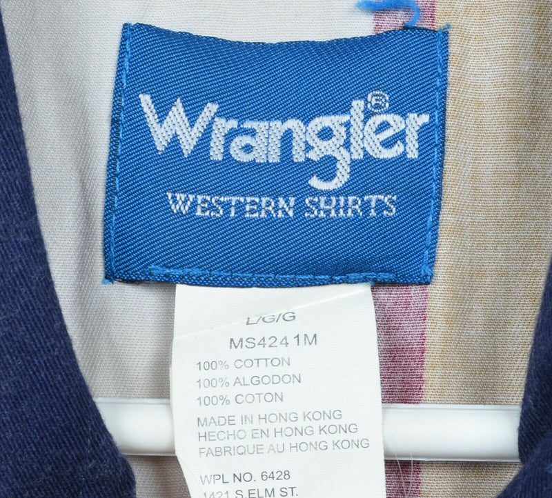 Wrangler Men's Large Pearl Snap Multi-Color Navy Gold Striped Western Shirt