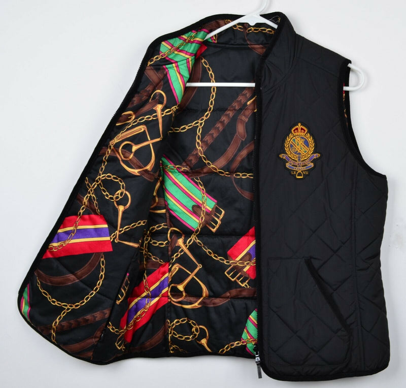 Lauren Ralph Lauren Women's Medium Reversible Equestrian Crest Black Quilt Vest