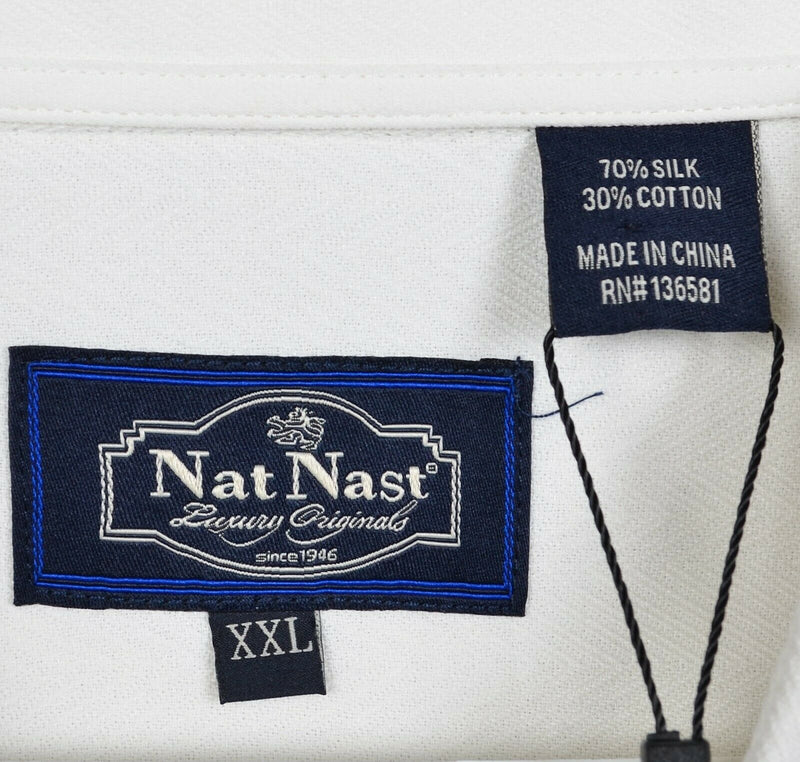 Nat Nast Men's 2XL Silk Blend Solid White Hawaiian Bowling Retro Camp Shirt