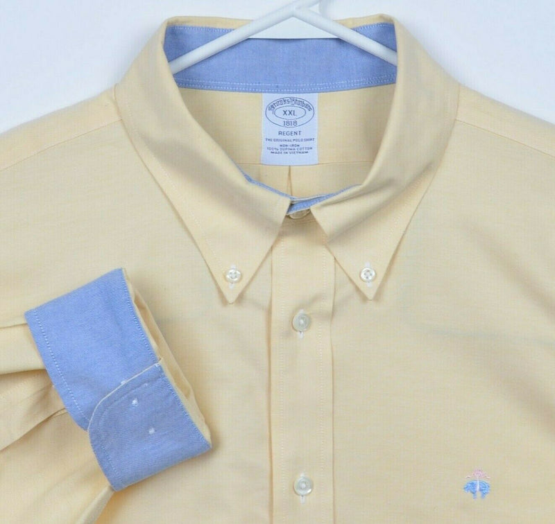 Brooks Brothers Men's 2XL Flip Cuff Non-Iron Yellow Logo Button-Down Dress Shirt