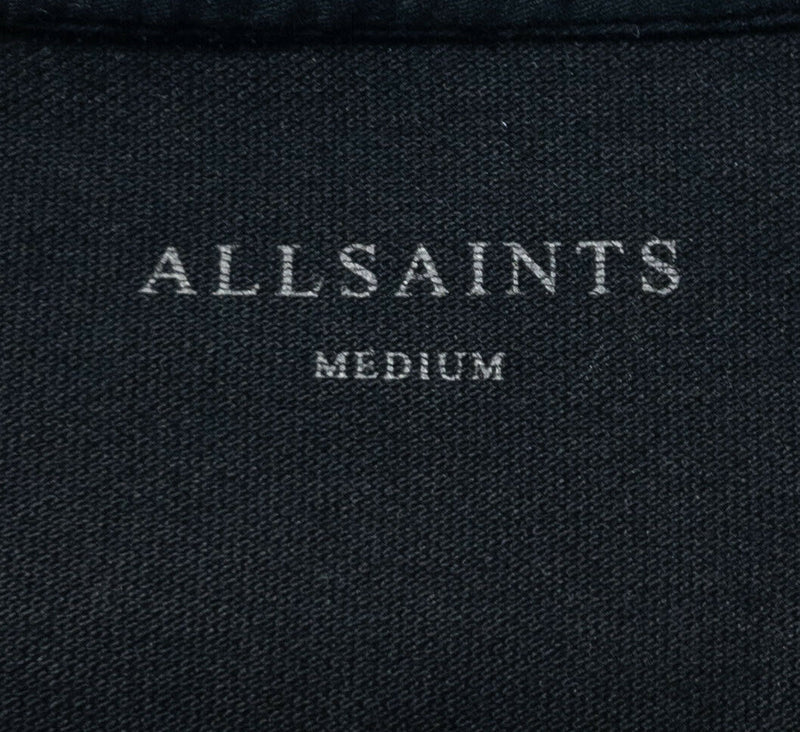AllSaints Form LS Polo Black Ramskull Logo Long Sleeve Men's Medium