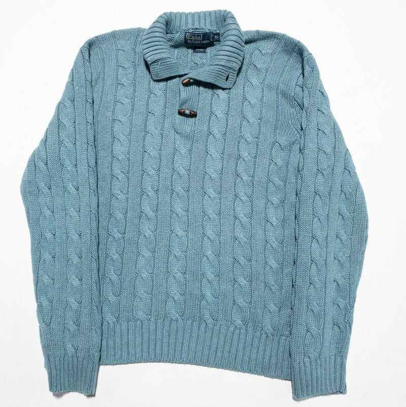 Polo Ralph Lauren Men's XL Blue/Green Cable-Knit 100% Silk Toggle 90s Sweater