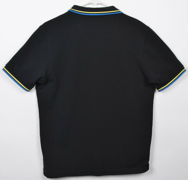 Fred Perry Men's Large Slim Fit Black Embroidered Logo Blue Yellow Polo Shirt
