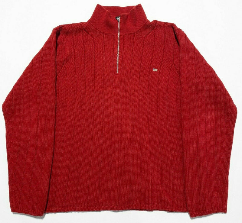 Polo Jeans Ralph Lauren Men's 2XL Solid Red RL Flag Embroidered 1/4 Zip Sweater