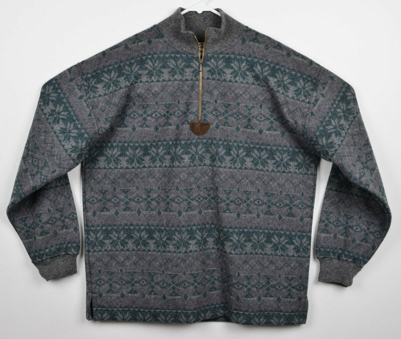 Vintage LL Bean Women's Large Fair Isle Gray Wool Alpaca 1/4 Zip Italy Sweater