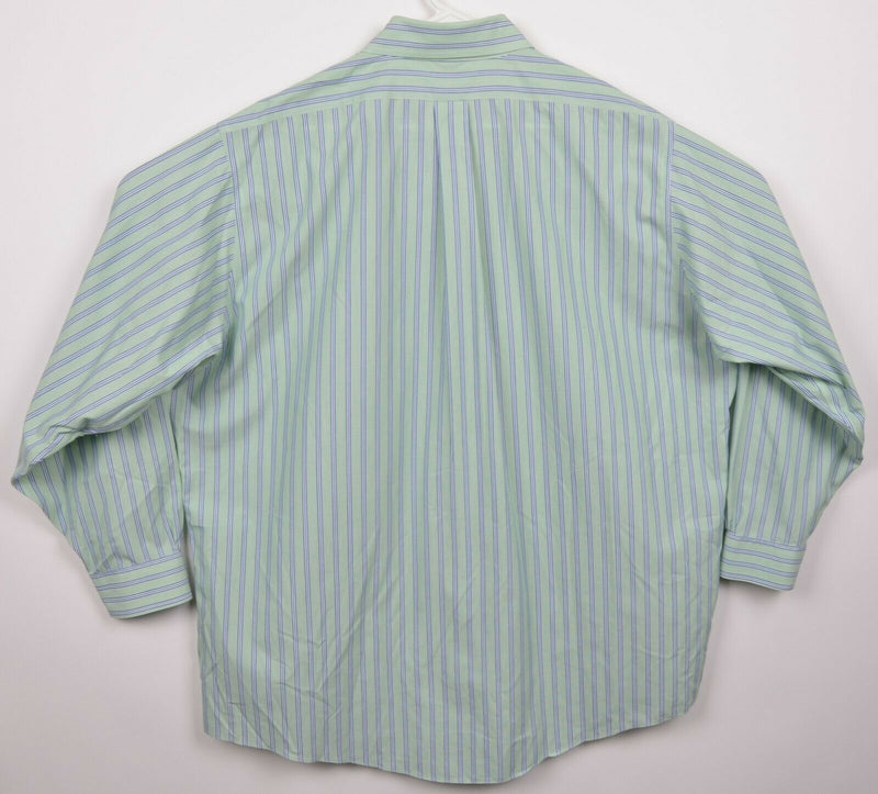 Brooks Brothers Men's 17.5 Non-Iron Green Blue Striped Button-Down Dress Shirt