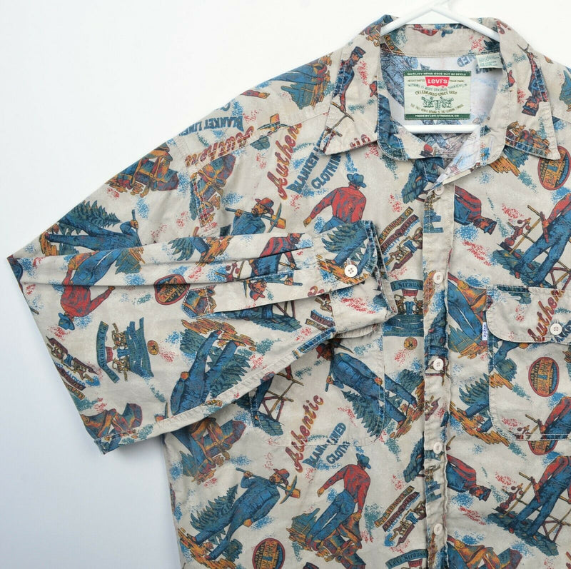 Levi's Men's Large Workwear Graphic Logo Print Miner Vintage Button-Front Shirt