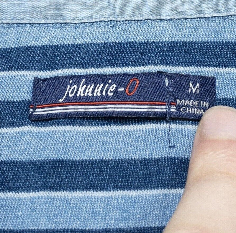 johnnie-O Long Sleeve Polo Medium Men's Shirt Indigo Blue Striped Surfer Logo