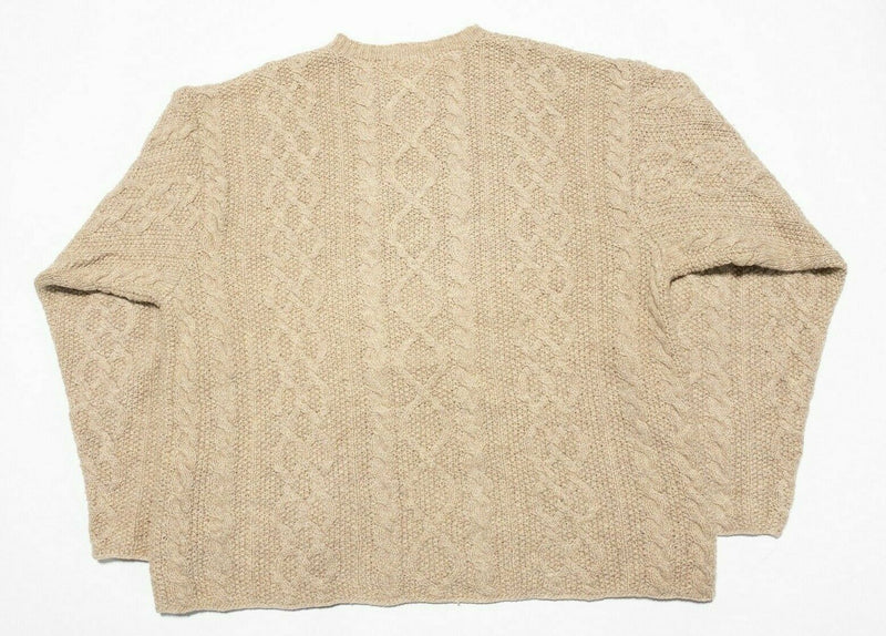 Vintage 90s J. Crew Men's Large Cable-Knit Wool Fisherman Oat Hand Knit Sweater