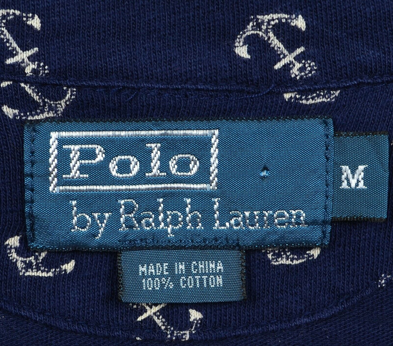 Polo Ralph Lauren Men's Medium Anchor Pattern Navy Blue Nautical Polo Shirt