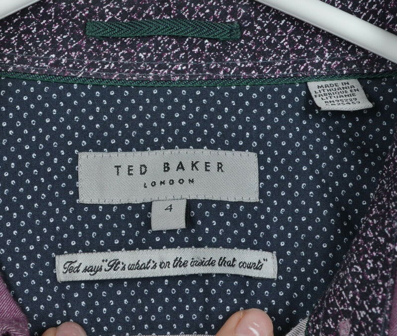 Ted Baker London Men's 4 (L) Flip Cuff Burgundy Purple/Red Button-Front Shirt