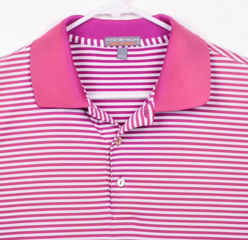 Peter Millar Men's Sz Large Summer Comfort Magenta White Stripe Golf Polo Shirt