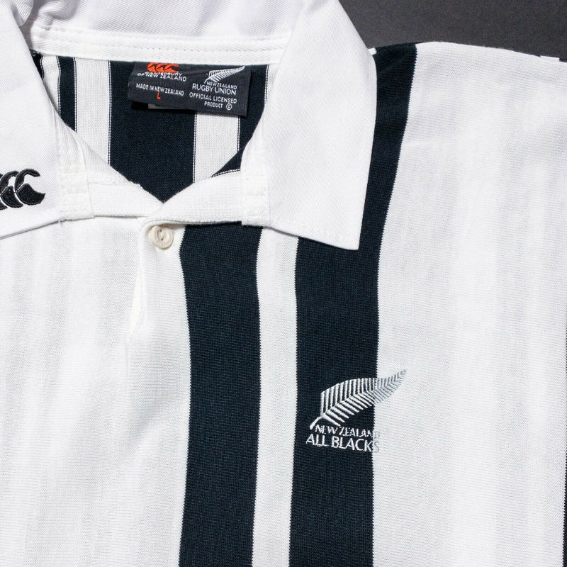 New Zealand All Blacks Canterbury Rugby Polo Black White Striped Men's Large