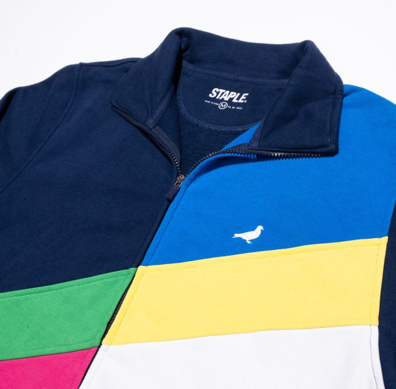 Staple Pigeon Sweatshirt Mens Medium Colorblock Full Zip Blue Pink Logo Colorful