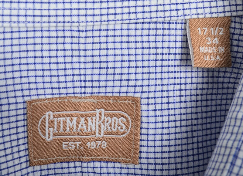 Gitman Bros Men's 17.5-34 Blue White Check Vintage USA Button-Down Shirt
