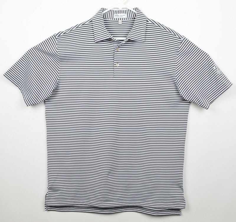 Peter Millar Men's Sz Large Summer Comfort Gray Striped Detroit Golf Polo Shirt
