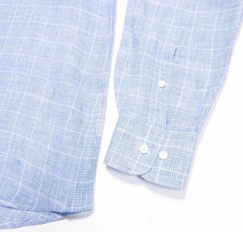 Suitsupply Linen Shirt 42/16.5 Regular Fit Men's Blue Plaid Dress Shirt Spread
