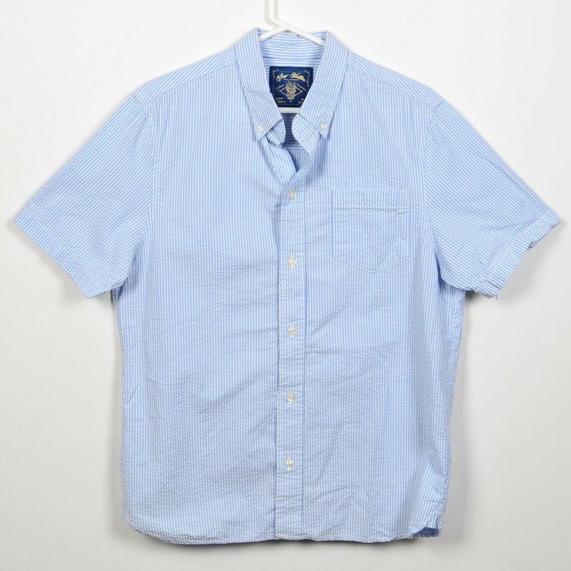 The Nutter Chubbies Men's Small Seersucker Blue White Striped Button-Down Shirt