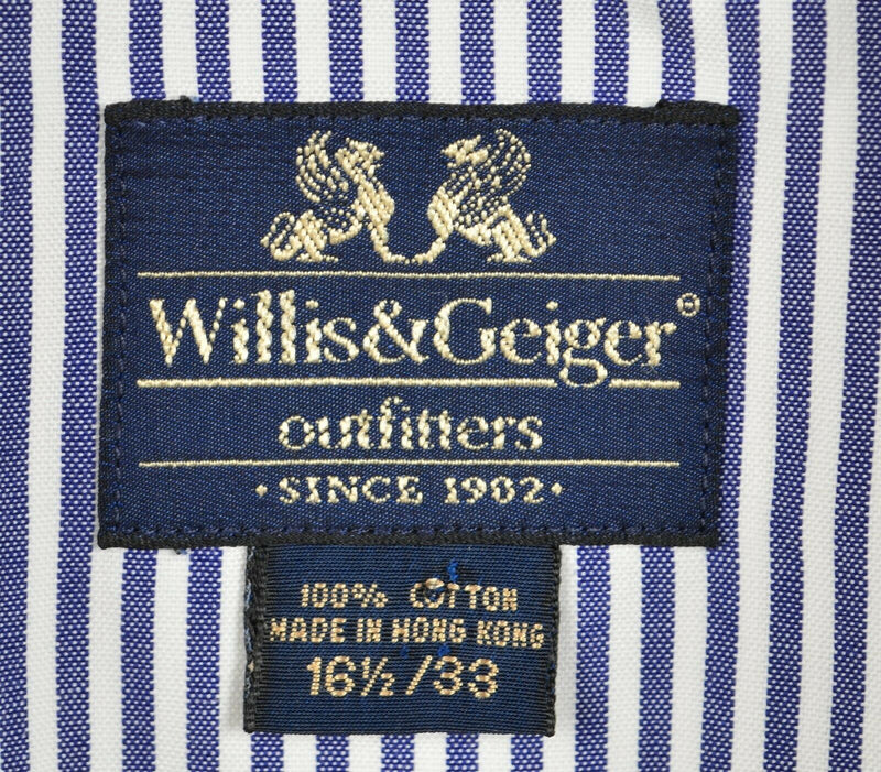 Willis & Geiger Outfitters Men's 16.5/33 Blue White Striped Button-Down Shirt