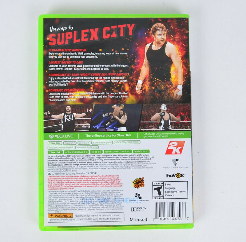 WWE 2K17 (Microsoft Xbox 360, 2016) Case Disc Manual Complete