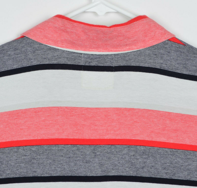 Billy Reid Men's Sz Large Red Gray White Black Striped Pocket Polo Shirt