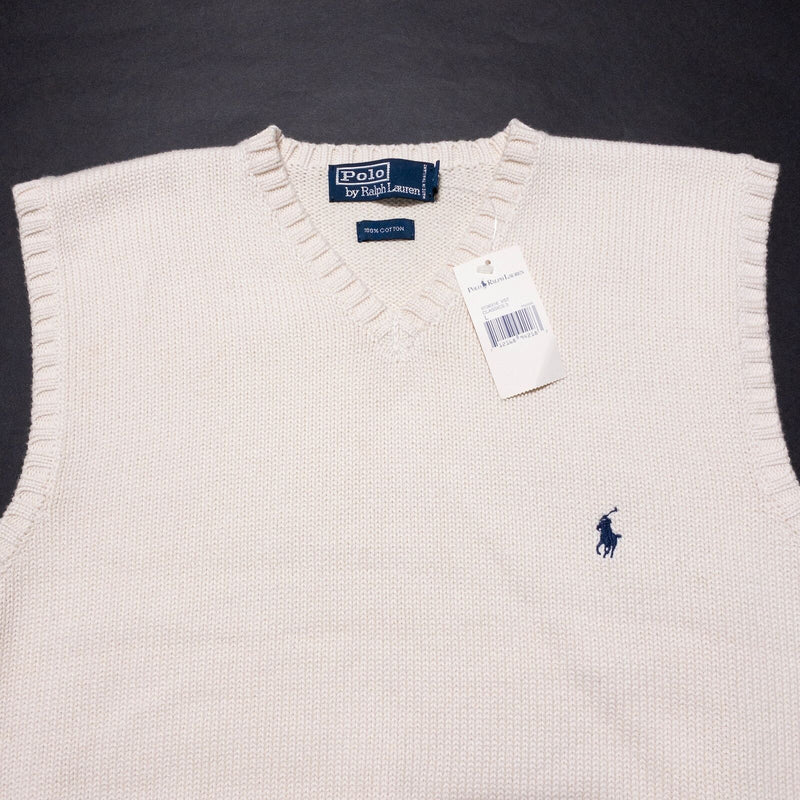 Polo Ralph Lauren Sweater Vest Men's Large V-Neck Pullover Knit Beige Preppy