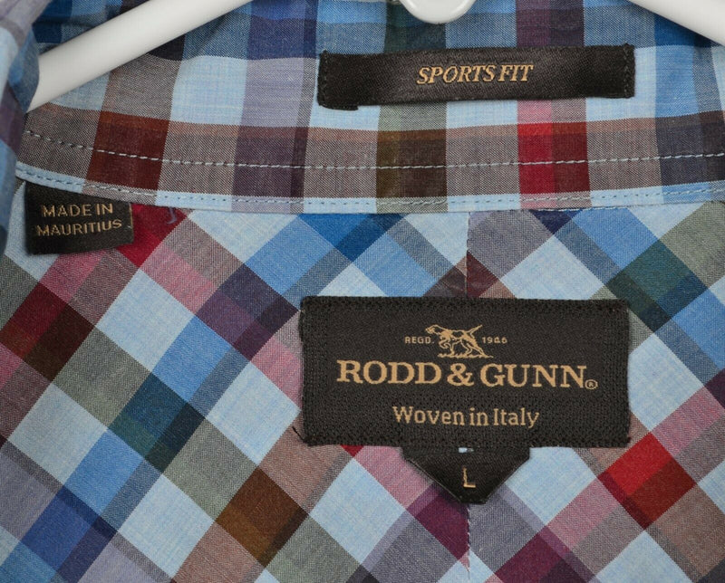 Rodd & Gunn Men's Sz Large Sport Fit Blue Red Plaid Check Long Sleeve Shirt