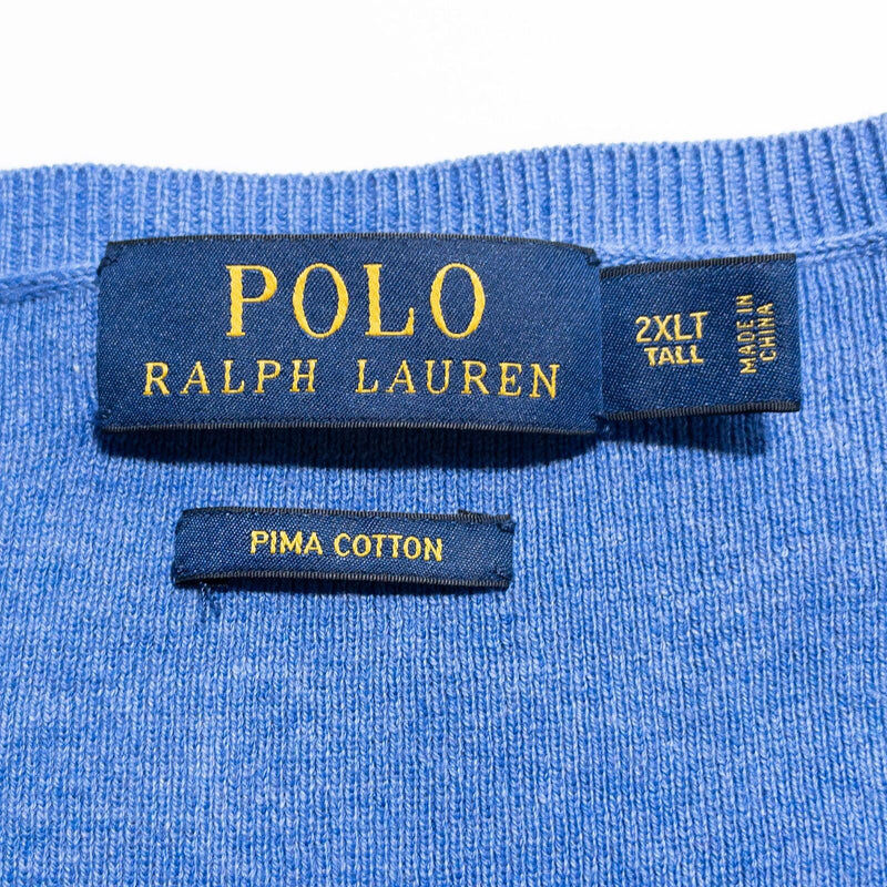 Polo Ralph Lauren 2XLT Sweater Vest Men's Solid Blue V-Neck Pima Cotton 2XL Tall