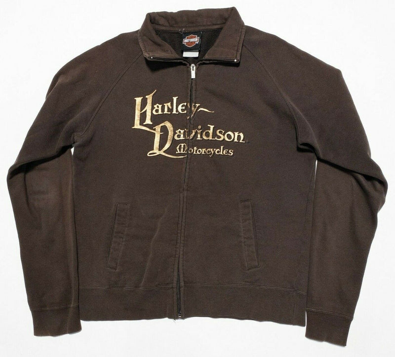 Harley-Davidson Sweatshirt Women's Large Brown Gold Letters Full Zip Biker