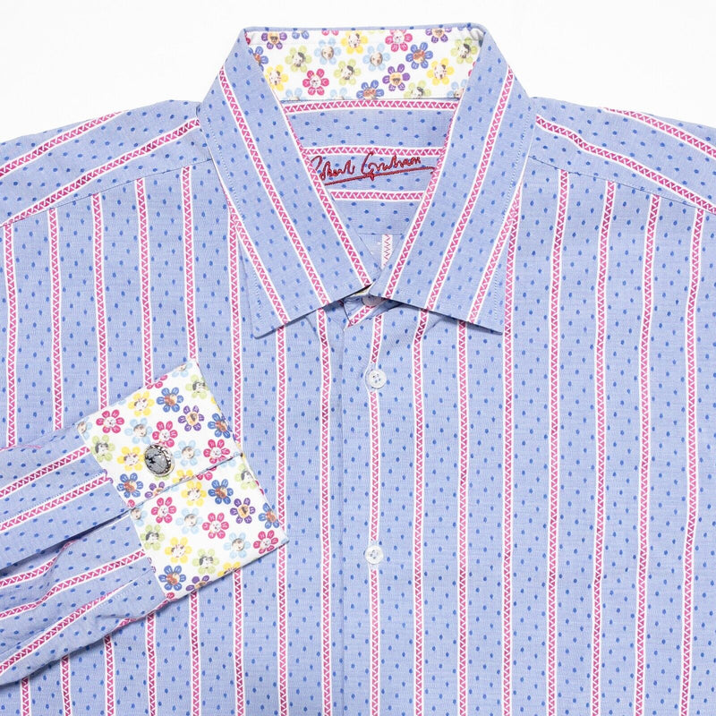 Robert Graham French Cuff 17.5 XL Mens Flip Cuff Floral Dog Blue Pink Stripe Dot