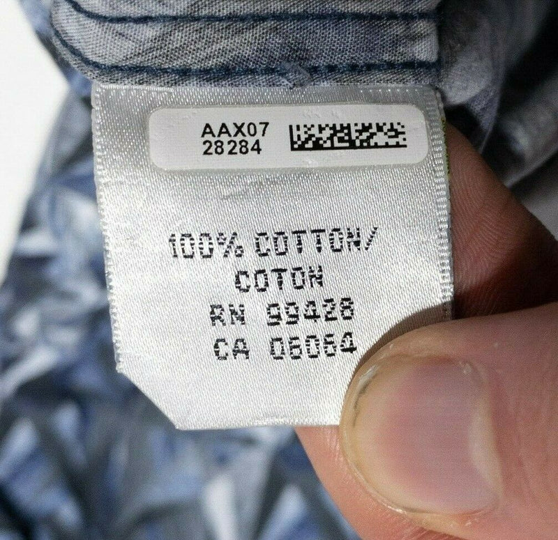 BUGATCHI Abstract Geometric Flip Cuff Button-Front Shirt Blue Gray Men's XL?