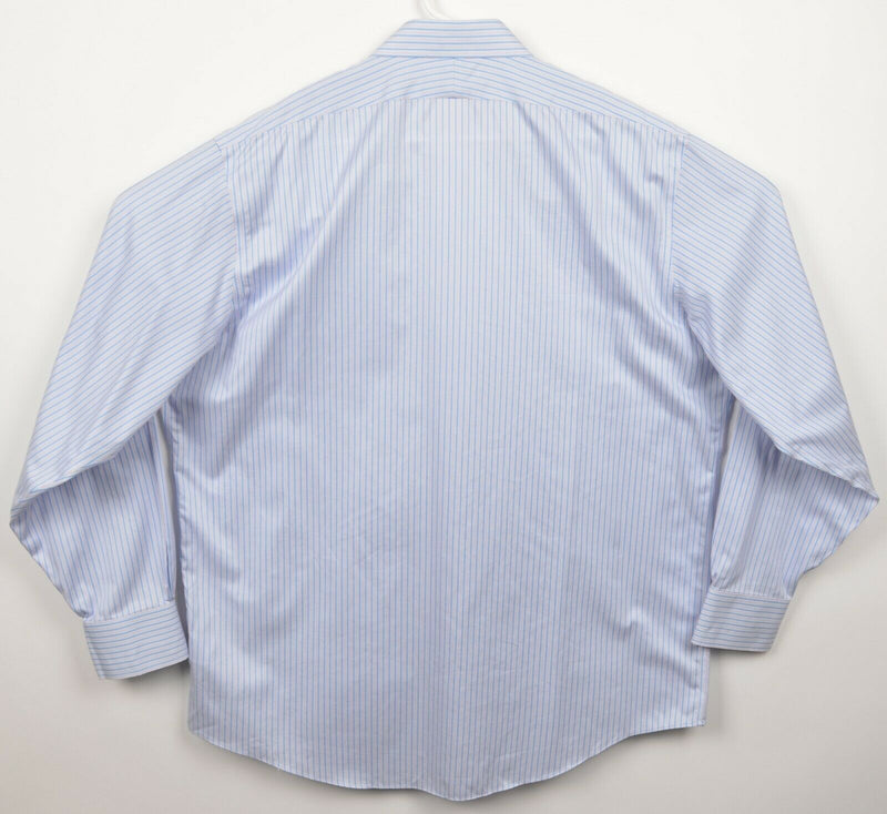 Brooks Brothers Men's 17-36 Non-Iron Spread Collar Blue Pink Striped Dress Shirt