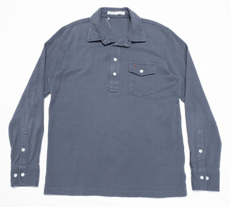 Criquet Long Sleeve Polo Medium Men's Shirt Solid Gray Pocket Casual Logo