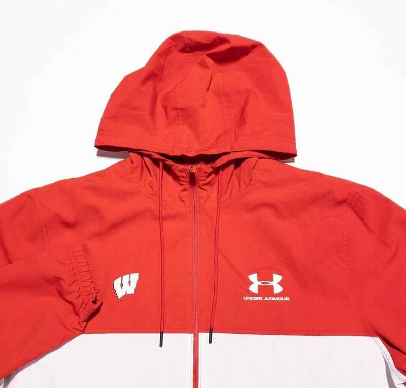 Wisconsin Badgers Jacket Men's Large Under Armour Full Zip Hooded Red White