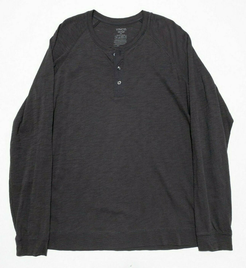 Vince. Men's 2XL Henley Collar Dark Gray Cotton Long Sleeve T-Shirt