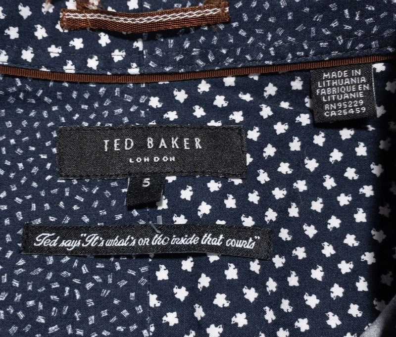 Ted Baker Men's Shirt 5 Space Planets Flip Cuff Blue Geometric Long Sleeve