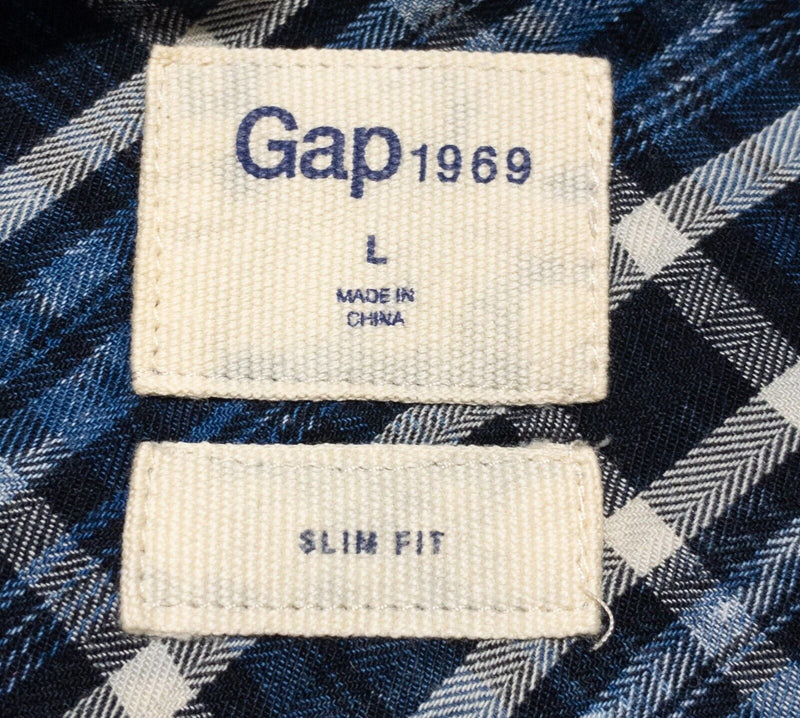 Gap Pearl Snap Shirt Men's Large Slim Distressed Faded Blue Western Rockabilly