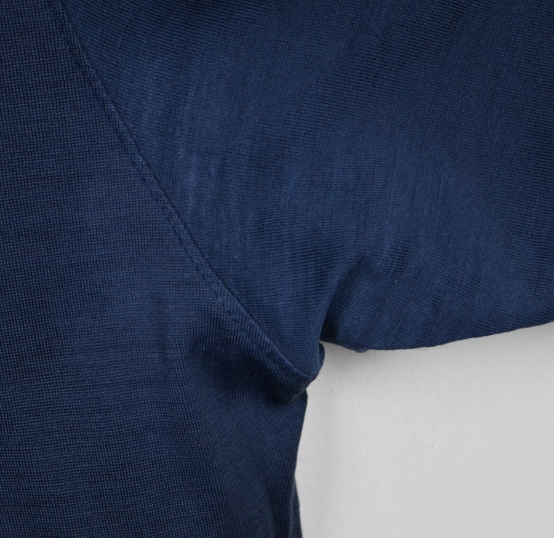 Ibex Men's Sz XL 100% Merino Wool Navy Blue Hiking Casual USA Polo Shirt HOLE