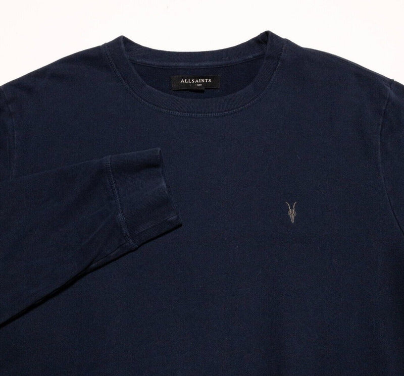 AllSaints Sweatshirt Men's XL Aven Crew Pullover Navy Blue Ramskull Logo