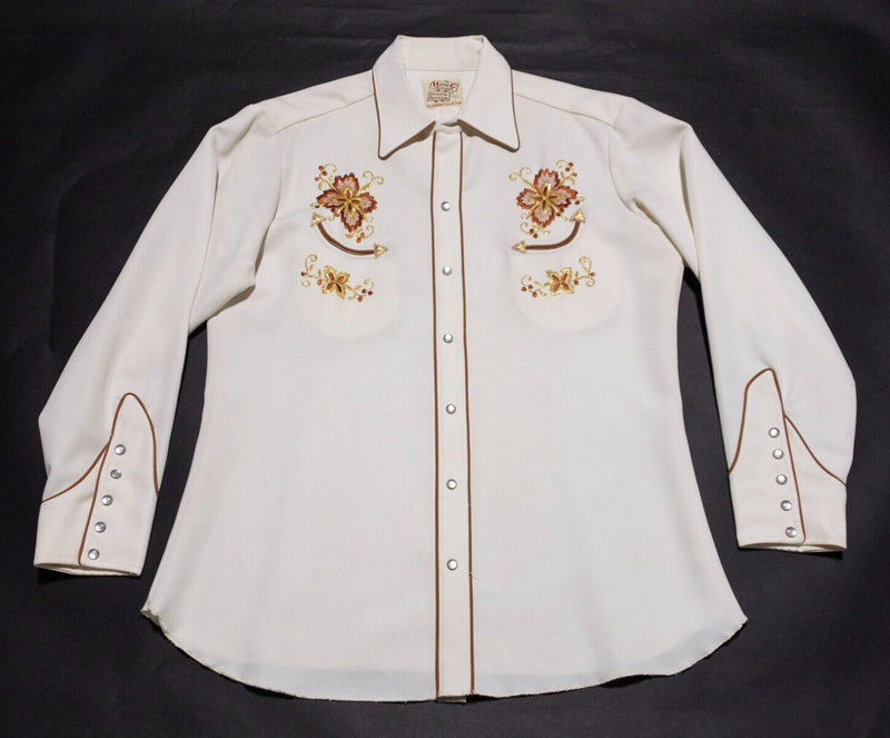 H Bar C Western Shirt Men's 16.5 Vintage 70s Pearl Snap El Dorado Flower Smile