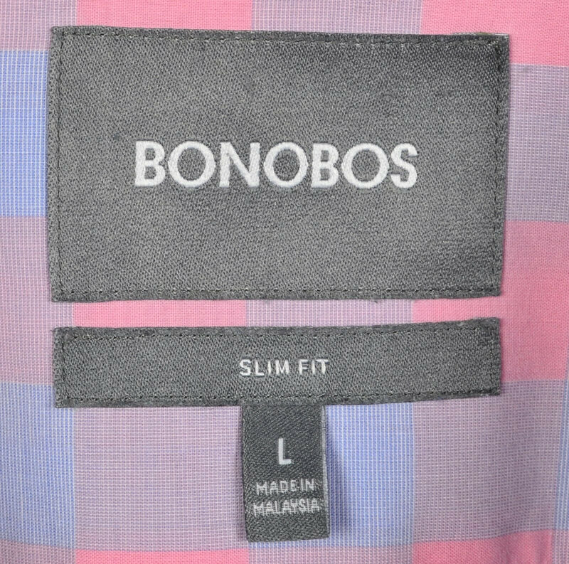 Bonobos Men's Large Slim Fit Pink Blue Check Long Sleeve Button-Down Shirt